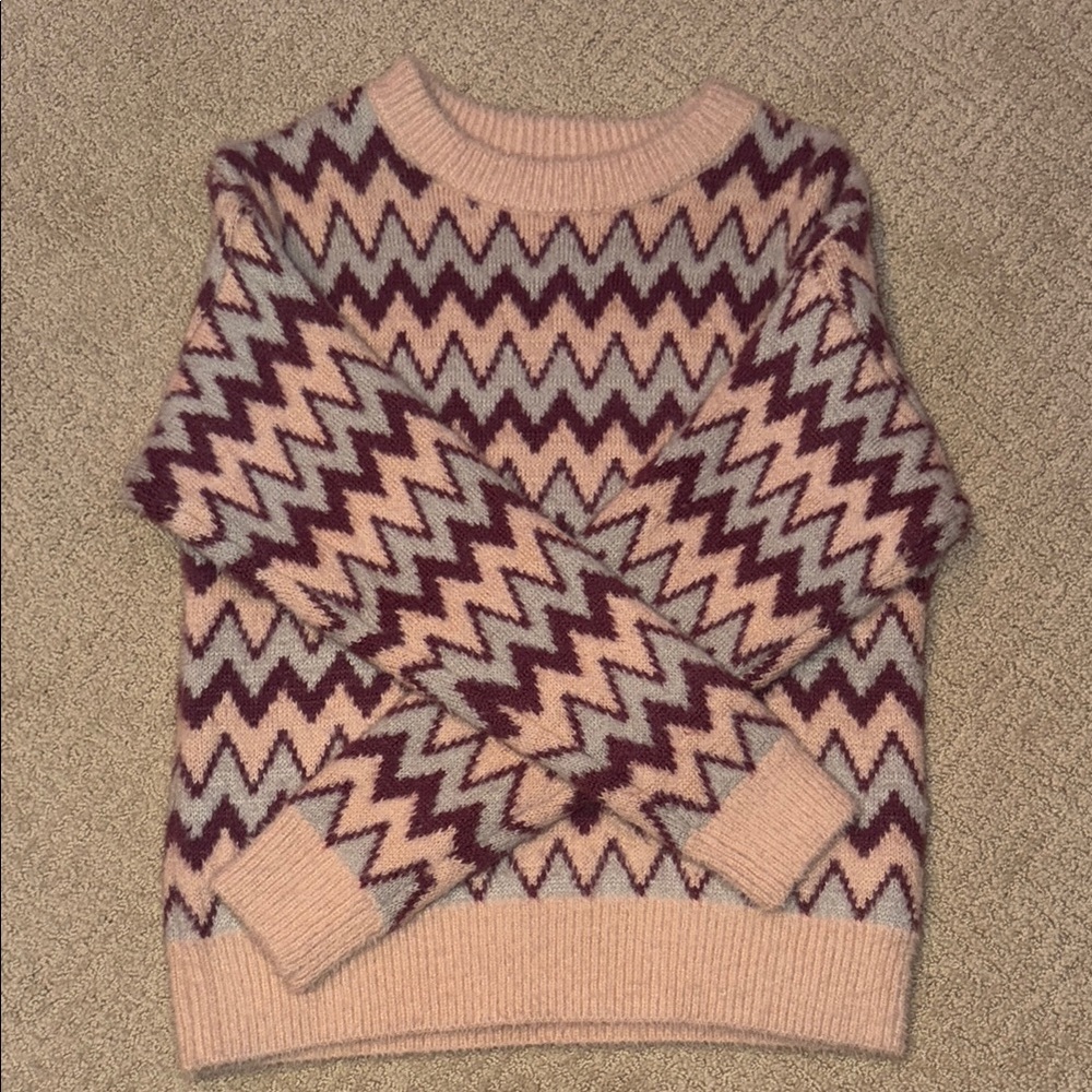 Light Peach Chevron Patterned Crew Neck Sweater